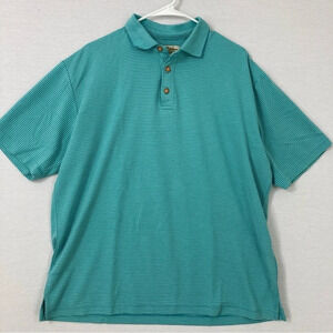 Tommy Bahama Teal Striped Ultra Soft Stretch Short Sleeve Polo Shirt Large